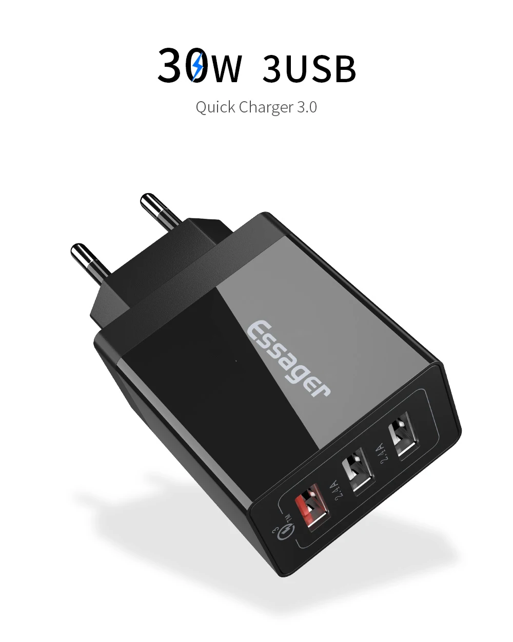 Essager 30 Вт QC 3,0 USB зарядное устройство Быстрая зарядка 3,0 Быстрая зарядка мульти разъем турбо настенное зарядное устройство адаптер для iPhone samsung Xiaomi Mi 9