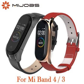 

For Mi band 4 Genuine Leather Metal Frame Leather Strap Plus For Xiaomi Mi Band 4 Bracelet Wristband For Mi Band 4 NFC TF Strap