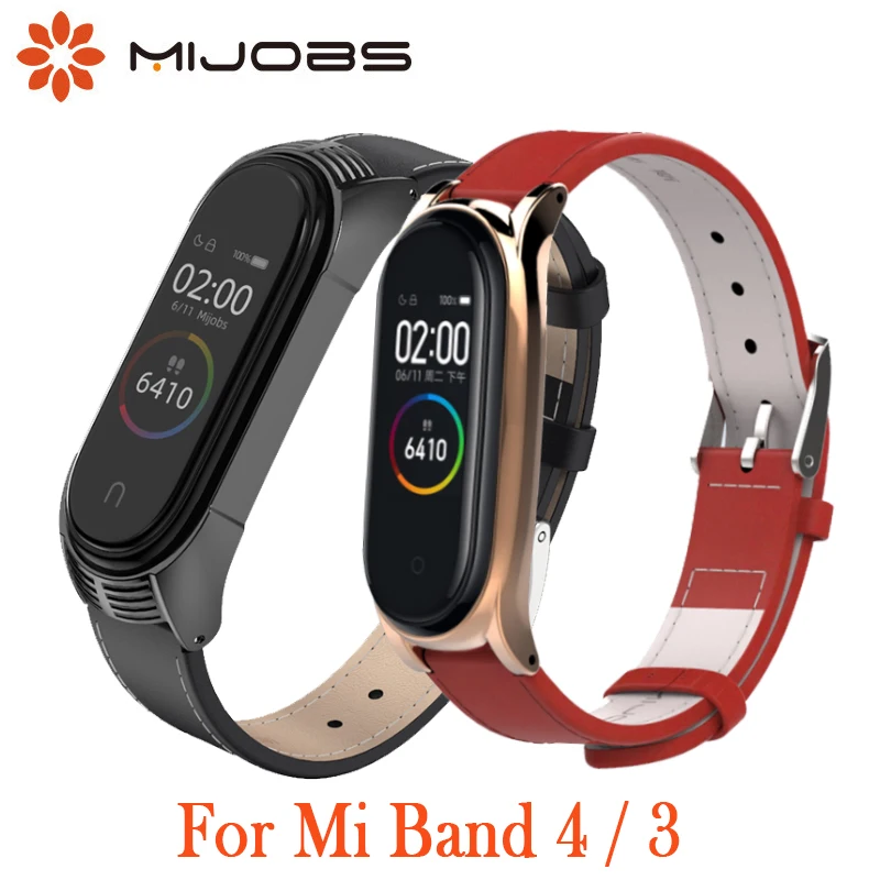 Ремешок из натуральной кожи с металлической рамкой для Mi band 4 кожаный браслет Xiaomi