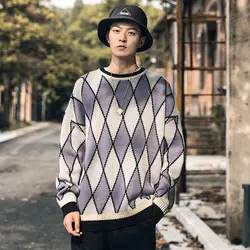 Мужской вязаный Erkek Kazak модный осенний теплый свитер пара геометрические винтажные свитера мужские женские свободные пуловеры Топы Одежда