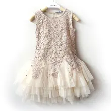 Лидер продаж года; летняя одежда для девочек в Корейском стиле Новое Стильное Сетчатое платье принцессы с кружевным светильник и стразами