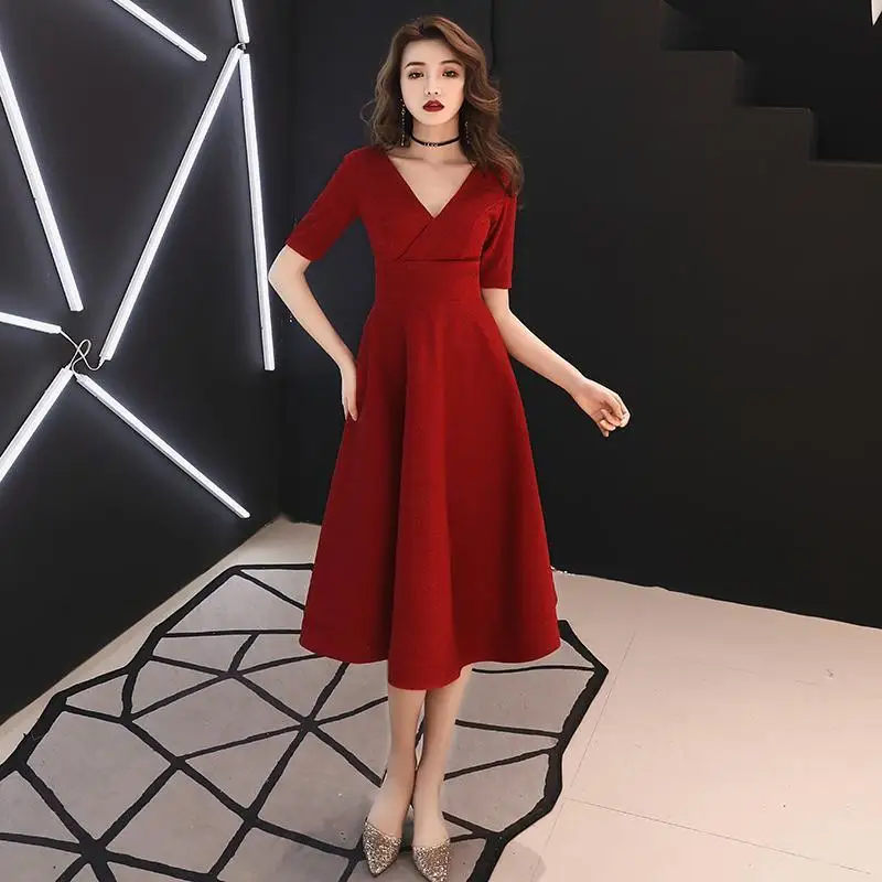 Вечерние темно-красные платья для невесты Qipao, одежда, расклешенное платье с длинным рукавом, платье Чонсам с v-образным вырезом, Восточное женское свадебное платье в китайском стиле