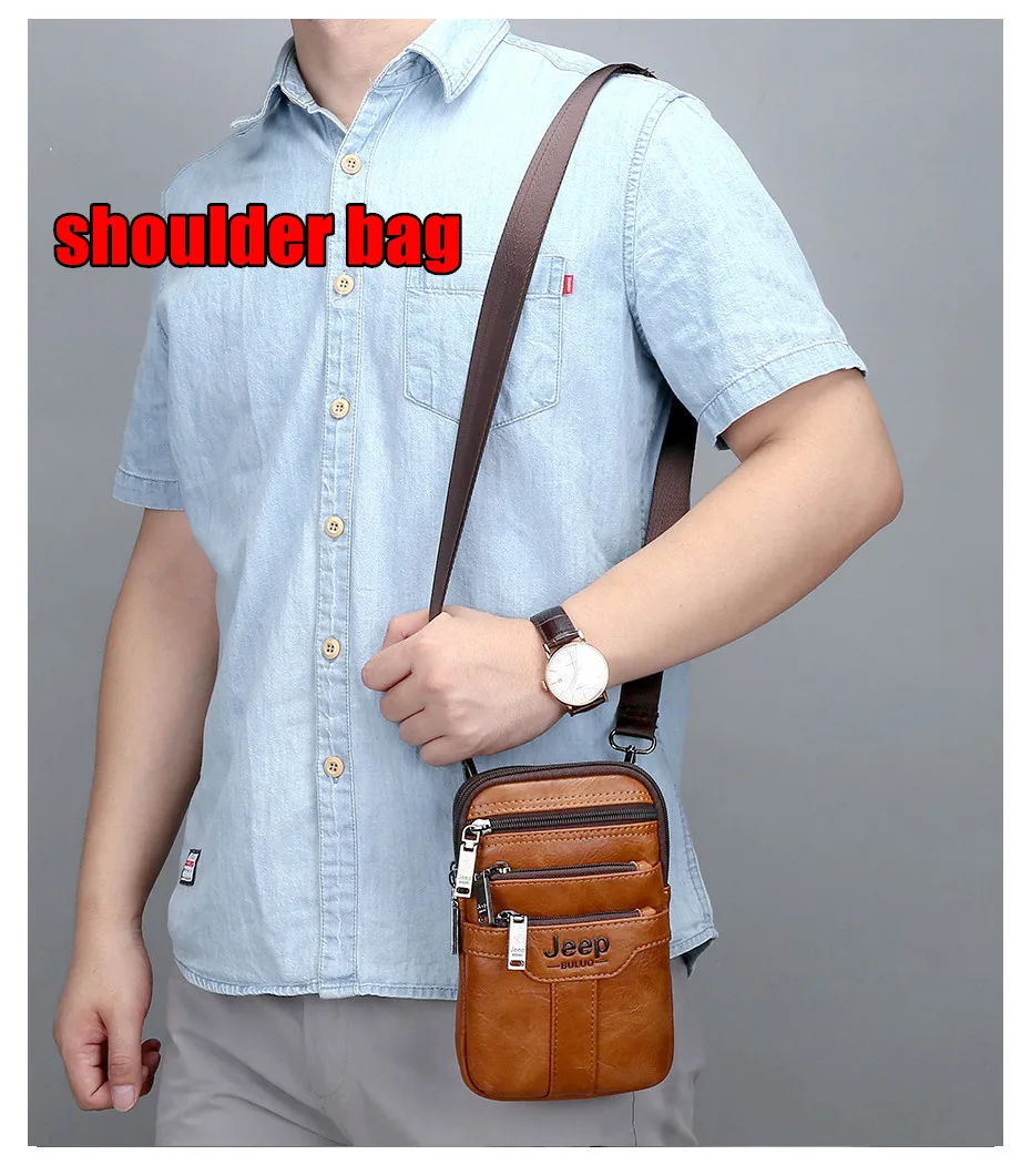 JEEP BULUO Men Shoulder Messenger Bags Small Multi-function Sling Chest Bag Legs Waist Bag For Man New Fashion Casual Crossbody