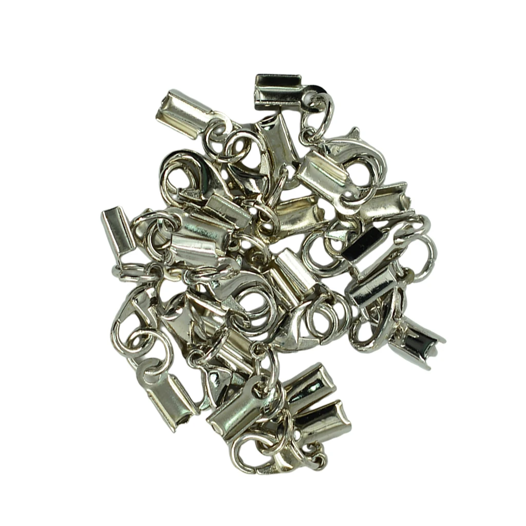 24pcs Lobster Clasp Clip Fold Over Cord End Crimp Caps For Jewelry Making