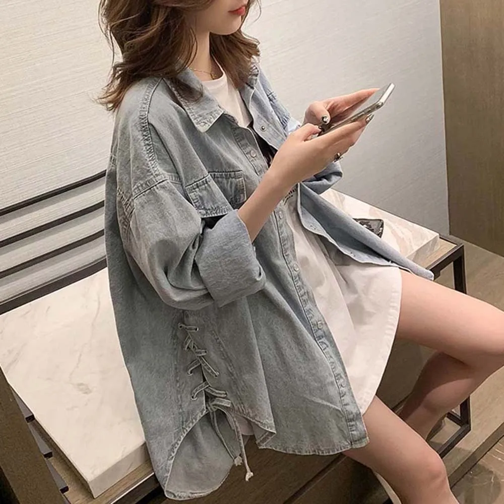 

Korean Style Oversize Jeans Jacket Woman 2020 Spring Autumn Coat Loose Irregular High Low Casual Denim Outwear Streetwear