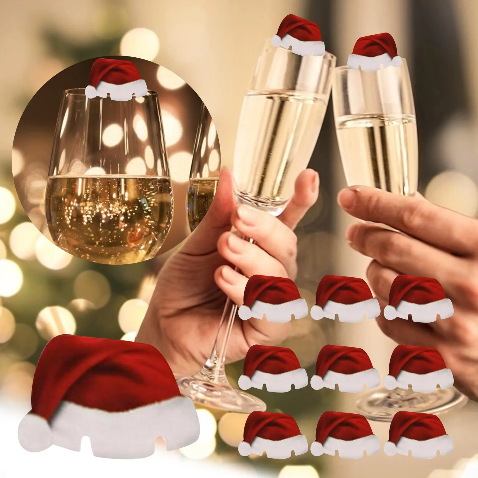 10 Pc Christmas Cup Card Christmas Decoration Santa Hat Wine Glass