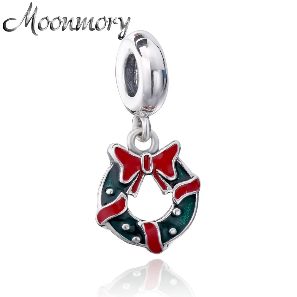 Moonmory 925 Sterling Holiday Wreath Charms Fit For Brand Bracelets Jewelry Making With Beautiful Enamel Green And Berry Red | Украшения и