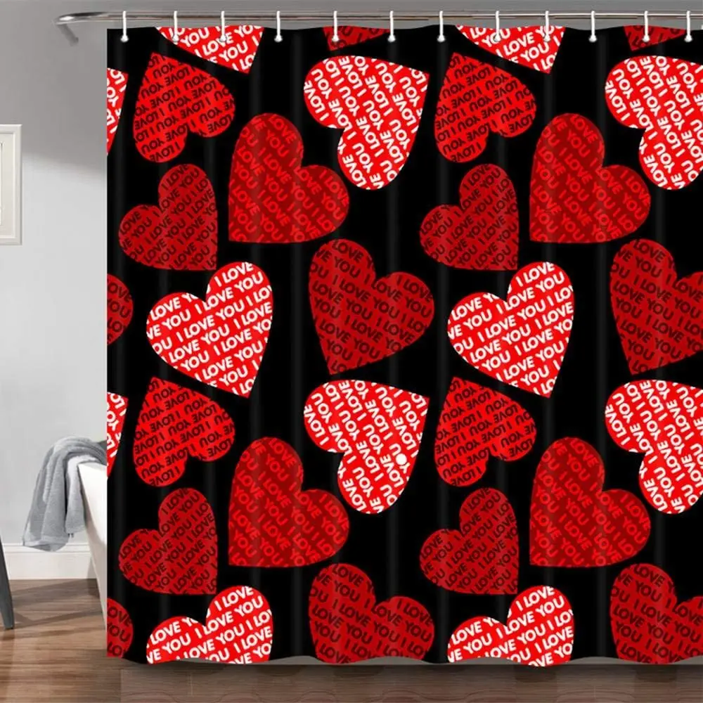 Valentine's Day White with Pink & Red Hearts XOXO Fabric Shower Curtain 70x70 