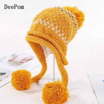 

DeePom Women Skullies Beanies Riding Windproof Ear Protect Balaclava Winter Hats For Women Thick Warm Knitted Cap Female Gorras