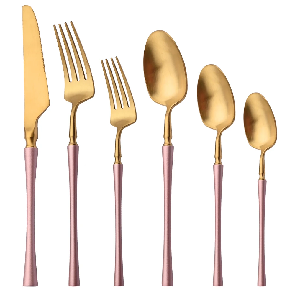 Pink Gold Matte Dinnerware Cutlery Set Knife Dinner Fork Dessert Teaspoon Flatware 304 Stainless