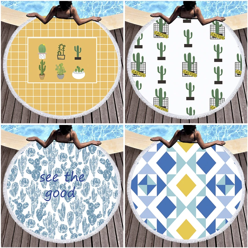 Plant Cactus Print Beach Towel With Tassel Microfiber Large Bath Boho Summer Yoga Mat Throw Blanket Toalha De Praia |