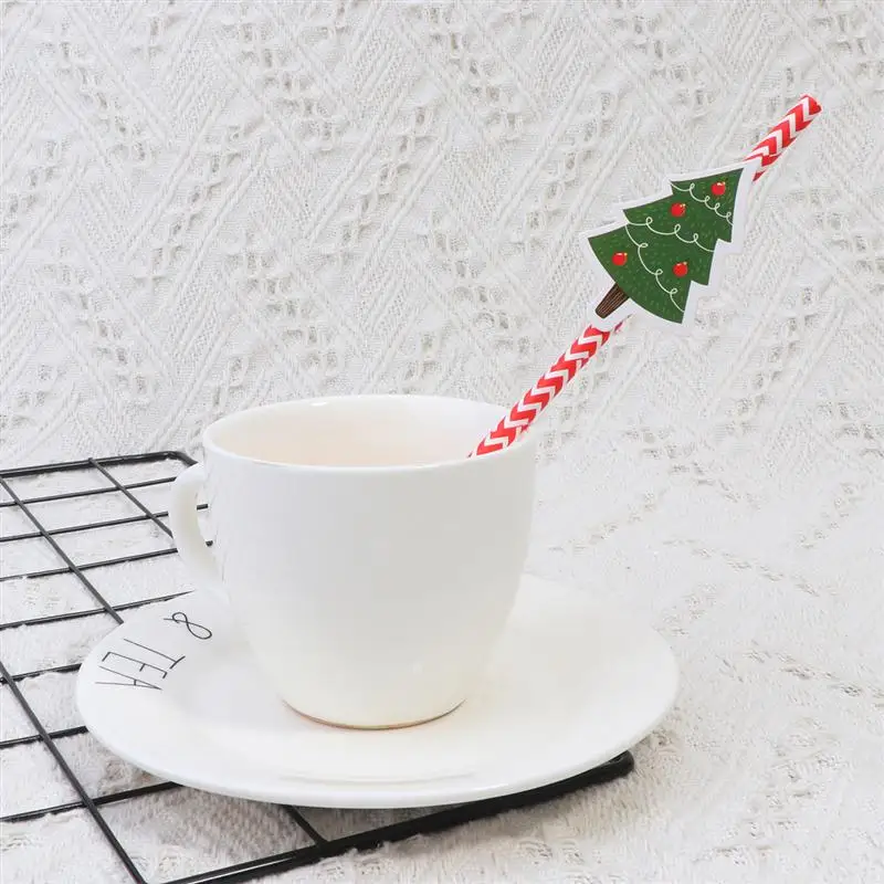 36pcs Christmas Paper Straws Cartoon Decorative Drinking Straw Party Supplies Photo Props