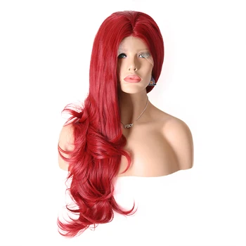 

RONGDUOYI Red Long Wavy Synthetic Lace Front Wigs for Women Middle Parting Natural Wave Hot Red Cosplay Wig Half Hand Tied Hair