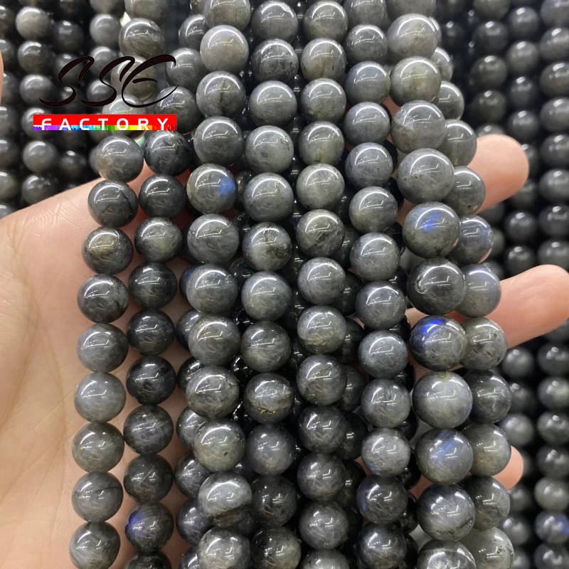 High quality Natural Spectrolite gem Stone beads black Round smooth Labradorite Loose gem Beads for Jewelry Making Bracelet gift