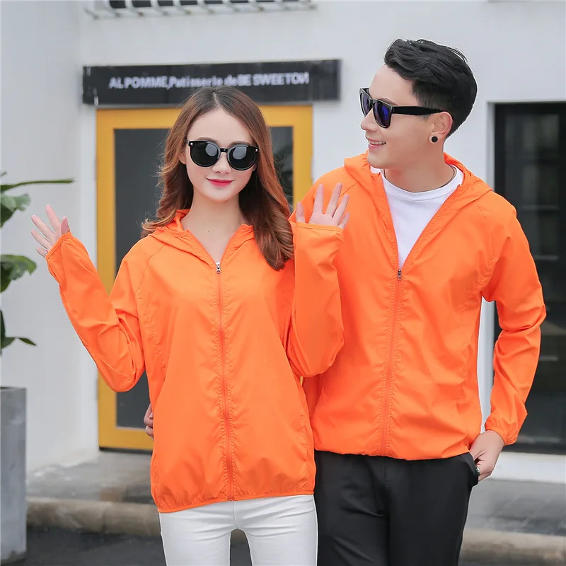 Мужские и женские быстросохнущие походные куртки, водонепроницаемые спортивные пальто с защитой от солнца, мужская и женская ветровка, походные куртки - Цвет: orange