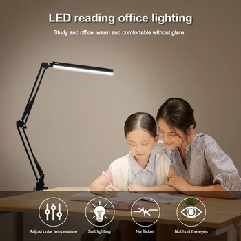 

Long Arm Table Lamp Foldable USB Led Desk Lamp Adjustable Brightness&Color Eye-protected Clip Flexible Lamps For Bedroom Reading