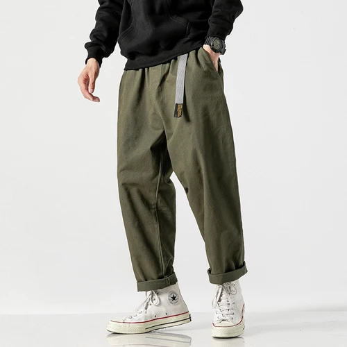 army green Мужские уличные черные мужские прямые брюки карго с эластичной резинкой на талии повседневные свободные штаны для бега мужские брюки в стиле хип-хоп - Цвет: army green