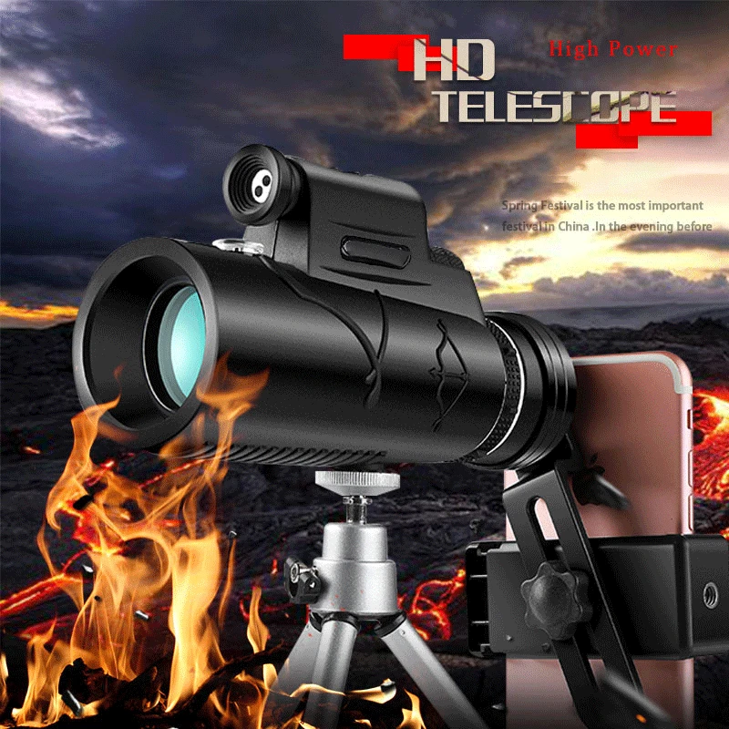50X60 Night Vision Monocular Telescope High Quality HD Powerful Binoculars Compass Phone LED Zoom Large Objective for Camping