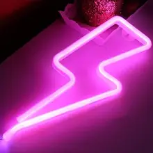Metable Pink Neon błyskawica Bolt Led Sign bateria ścienna i zasilane przez USB neony zapalają się do domu pokoju dziecięcego baru wesela tanie tanio Jednolity kolor sillicon Ślub i Zaręczyny Chrzest chrzciny Wielkie Wydarzenie Płeć Reveal Birthday party Dom ruchome