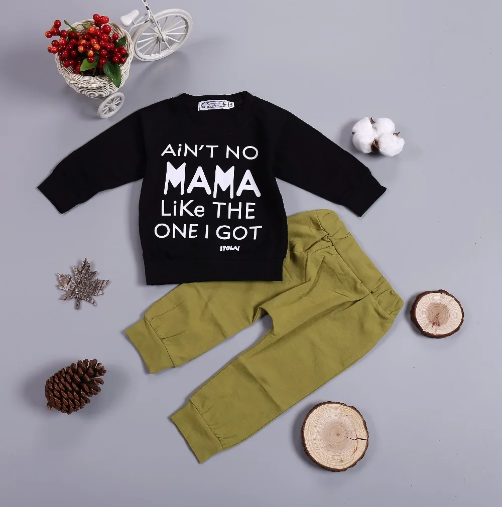 

infant Baby boy clothing set Cotton long-sleeved Letter NO MAMA LIKE THE ONE I GOT Toddle Kids boy clothes outfit