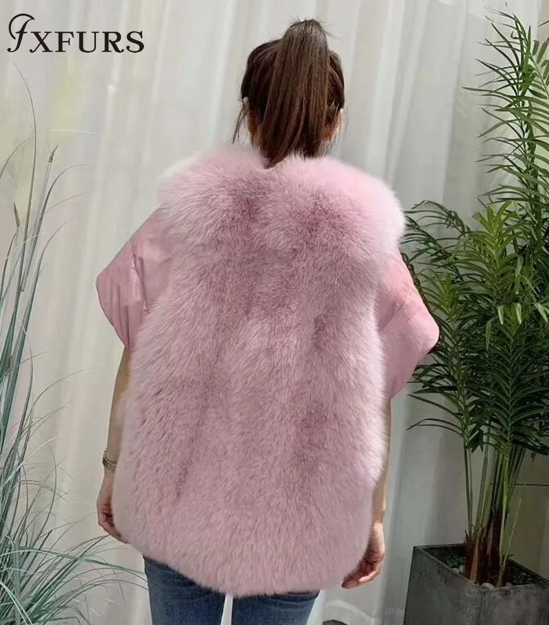 FXFURS/Новинка года; женский жилет с лисьим мехом; пуховые пальто; куртки без рукавов; зимние теплые меховые жилеты для девочек; русский мех; короткие