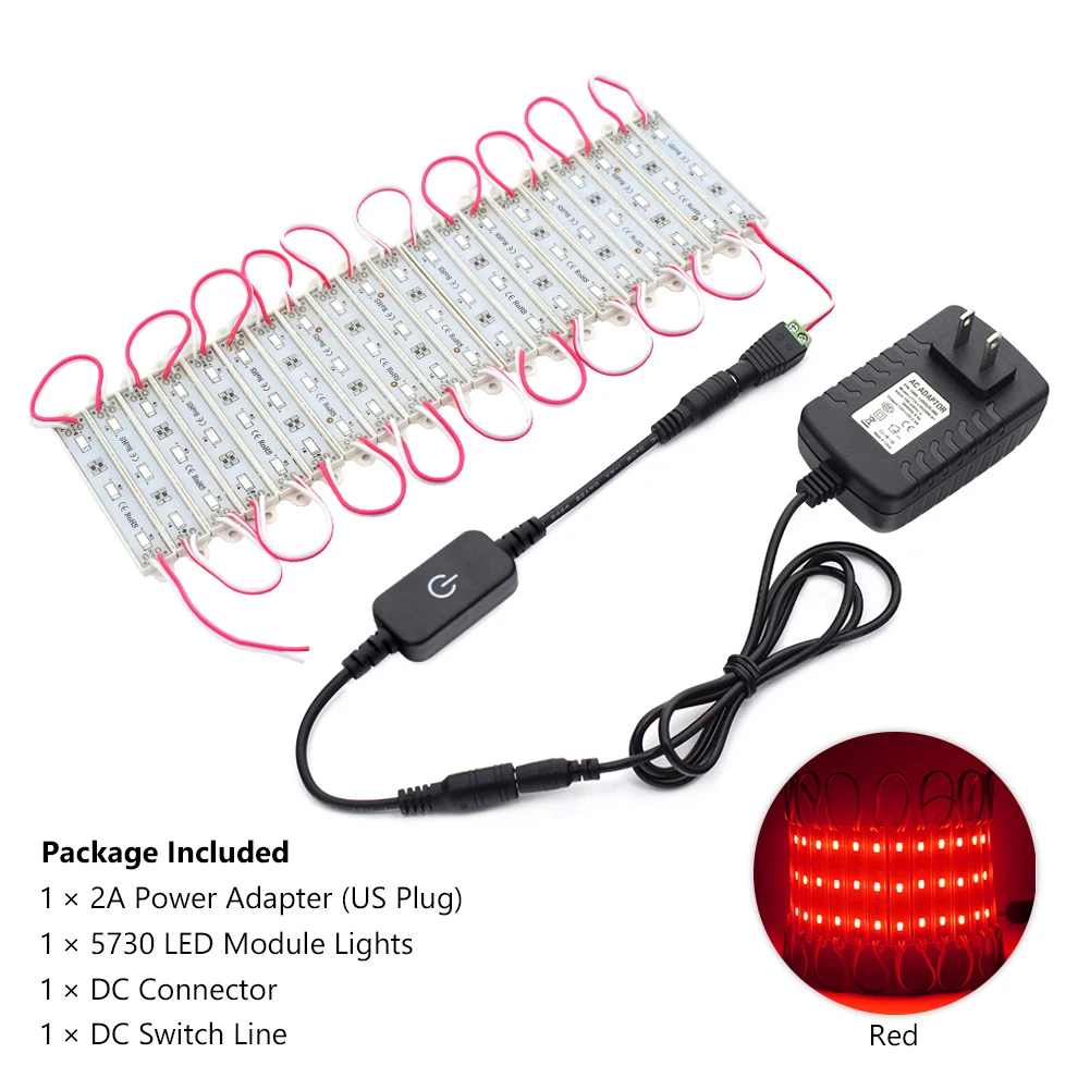 red US Plug RGB светодиодный модуль IP68 водонепроницаемый DC12V полноцветный светодиодный модуль светильник с US/EU/UK/AU источник питания DC Разъем сенсорный переключатель - Цвет: red US Plug