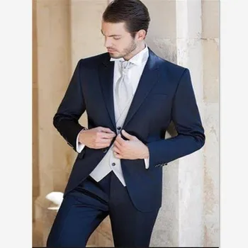 

Terno Masculino Mens Suits (Jacket+Pants+Vest) Groom Tuxedo Navy Blue Groomsmen Wedding/Dinner Suits Best Man Bridegroom