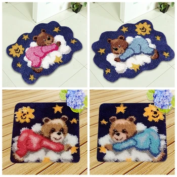 

Pulaqi Cartoon Bears Couples Embroidery Carpet Room Mats DIY Latch Hook Rug Kits Cushion Latch Hook Needlework Isolon In Rolls F
