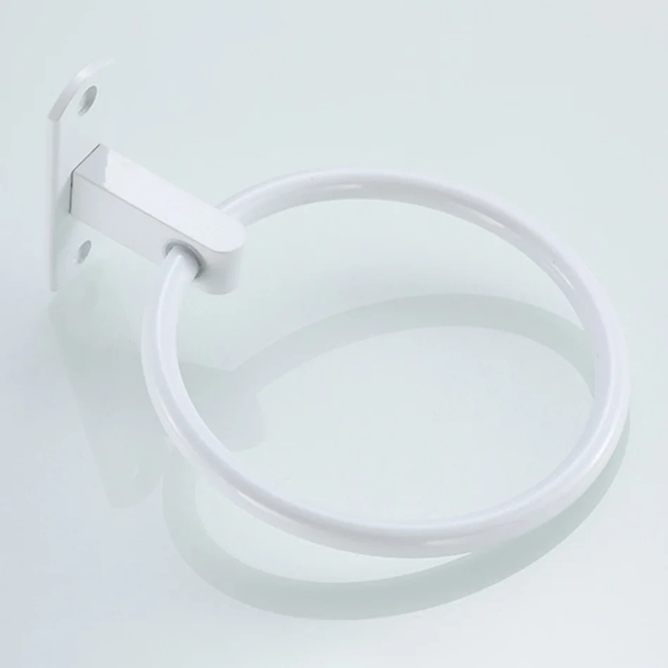 White Towel Ring Space Aluminum Wall Mounted Bath Towel Holder Round Hanger Shelf for Kitchen Lavatory Bathroom Accessories