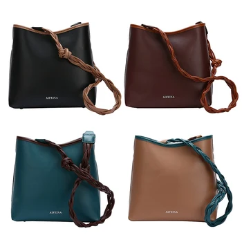 

Korean Ladies Bucket Bag Leather Rope Handbag PU Leather Tote Shoulder Bag Women Girls Messenger Shoulder Bag Dropship New