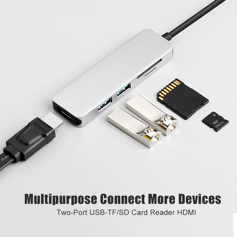 USB-C концентратор HDMI адаптер 5 в 1 ключ usb type-C к HDMI кардридер 2 порта SD998