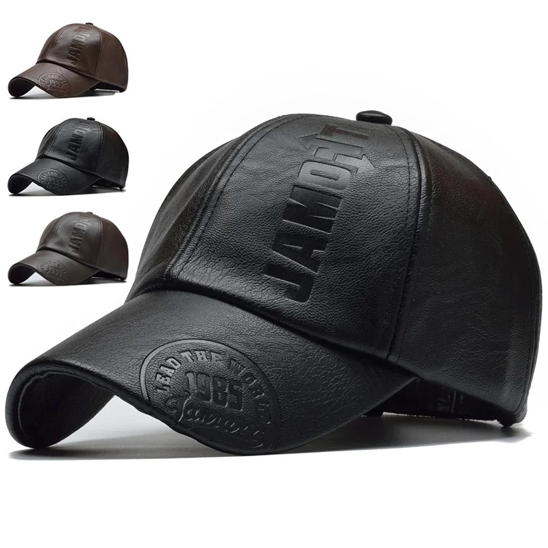 

New Fashion High Quality Fall Winter Men Leather Hat Cap Casual Moto Snapback Hat Men's Baseball Cap Wholesale