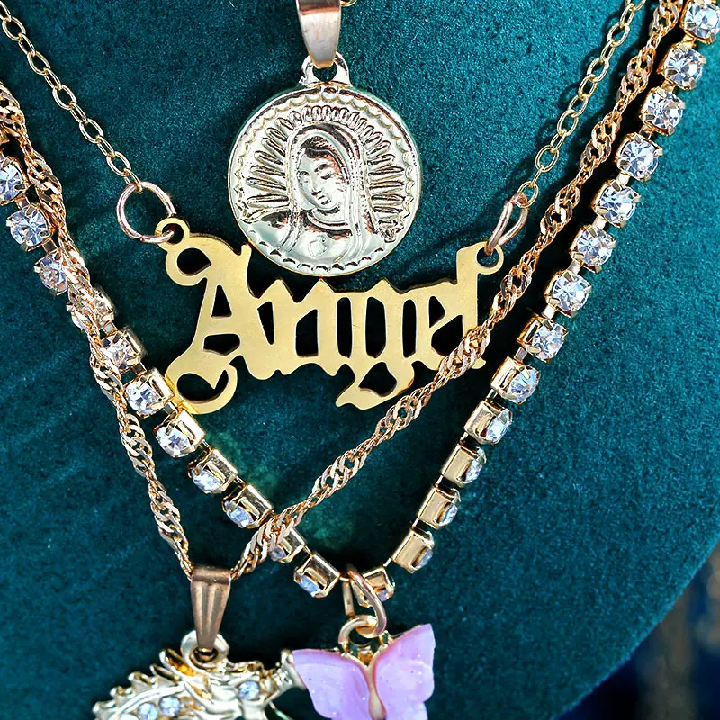 Multilayer Crystal Dragon Butterfly Necklace Women Gold Color Coin 9 H2c7d75975f1f4592ad44ac542d2637803