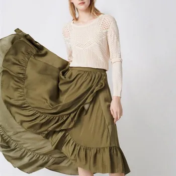 

French M 2020 spring summer new big wave high waist irregular flounces long skirt women