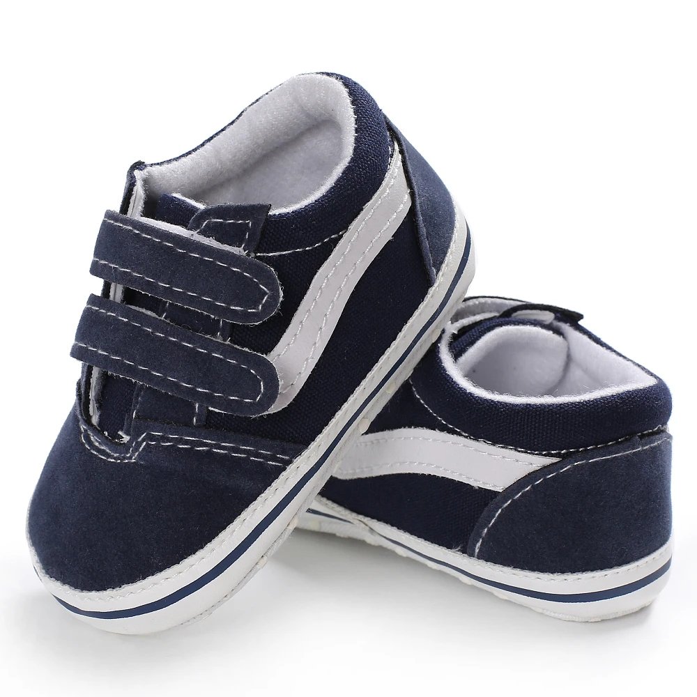 Обувь для новорожденных мальчиков и девочек с мягкой подошвой; Детские парусиновые кроссовки; кроссовки с пряжкой и ремешком в полоску; цвет черный, синий, белый