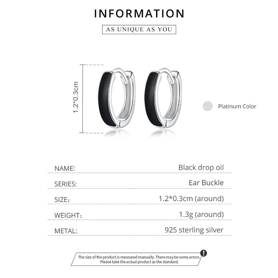 bamoer 1 Pair Silver Black Hoop Earrings for Women 100% 925 Sterling Silver Enamel Drop Oil Earring Party Jewelry SCE1047 - Image 5