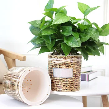 

Wedding Decoration Flower Pot Handmade Wicker Weave Braided Basket Desktop Table Decor DC120