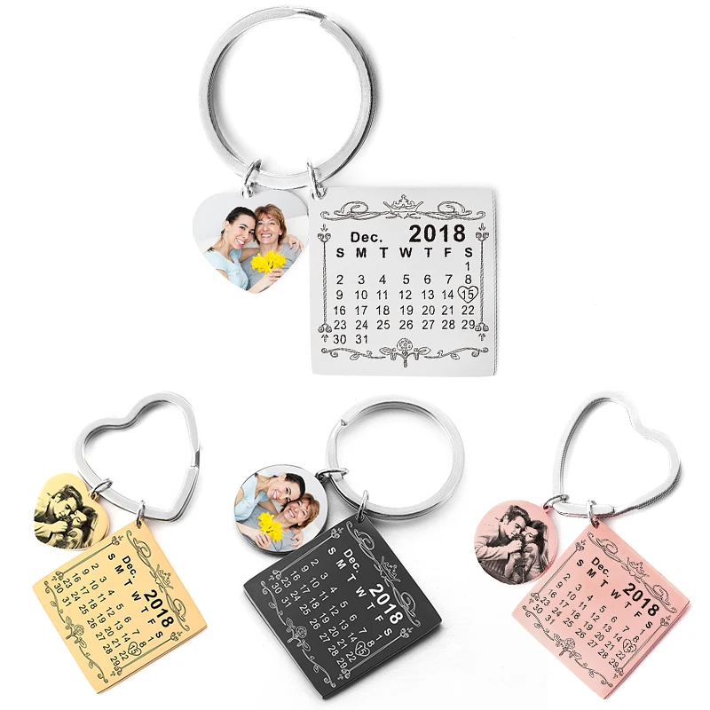

Customized Photo Keychain Personalized Calendar Date Key Chain Heart Keyring Tag Keychains for Women Jewelry Lover Birthday Gift