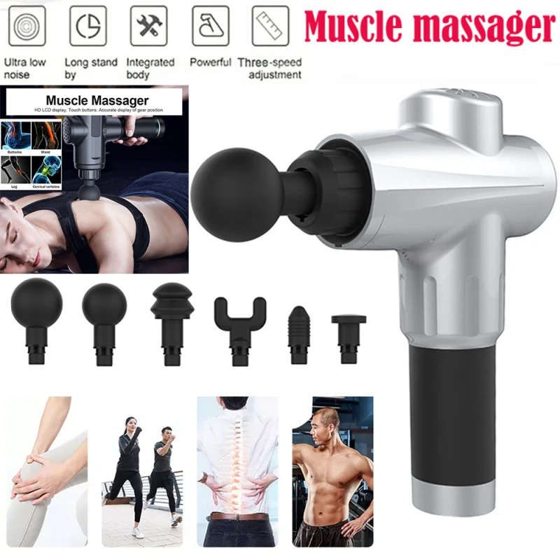 

50/60HZ Shock Frequency Massage Gun Percussion Massage Muscle Vibrating Relax Hypervolt Fascia Gun adapter with 6massage heads