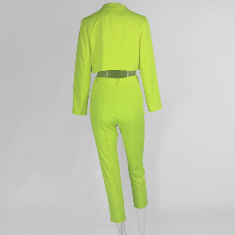 PFFLOOK комплект из куртки и штанов Женский комплект 2 шт., неоновый зеленый комплект, сексуальный комплект из двух предметов для ночного клуба, Дамская уличная одежда из двух предметов