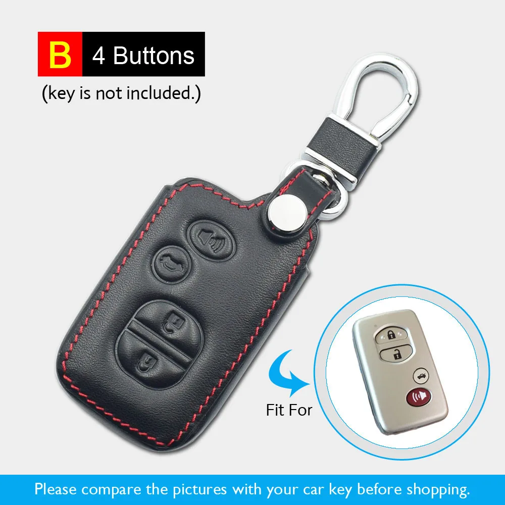 Кожаный чехол для ключа автомобиля для Toyota Land Cruiser 5700 Prius авто брелок сумка 3 кнопки умный БЕСКЛЮЧЕВОЙ пульт дистанционного чехол для ключа крышка - Название цвета: 4 Buttons