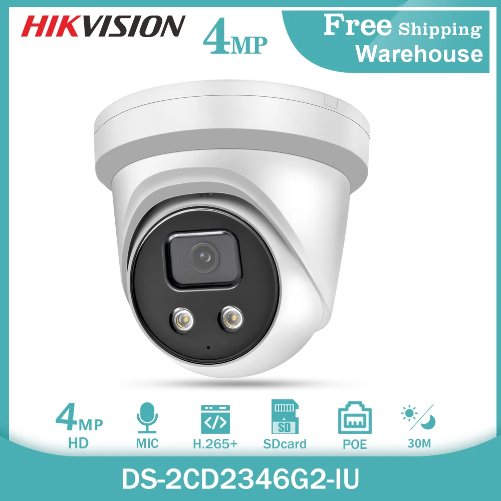 Hikvision OEM DS-2CD2346G2-IU 4MP WDR H.265 + Встроенный микрофон IR30 Poe IP67 фиксированная револьверная ip-камера.