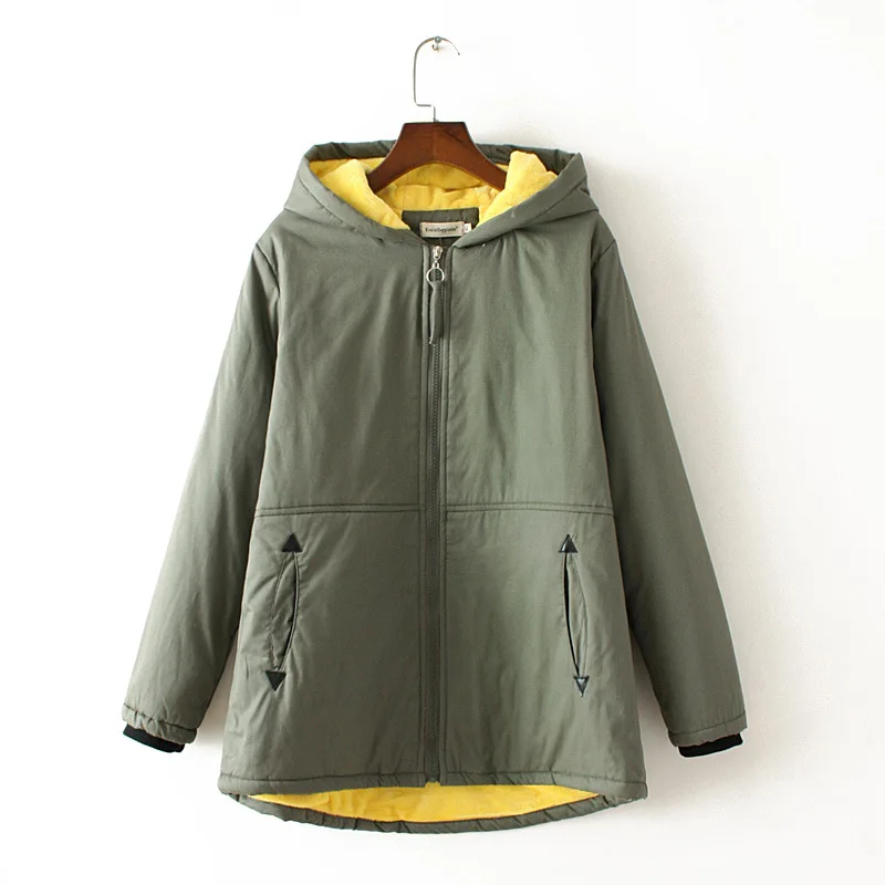 

2018 Autumn And Winter New Style Korean-style Thick plus Velvet Cotton-padded Jacket Hooded Cotton Jacket Women's Mid-length Top