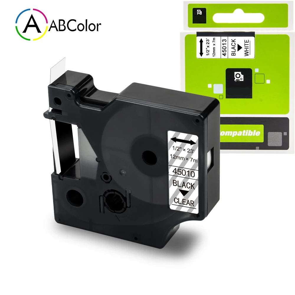 45010 Label Black on Clear 45010 Label Tape For Dymo D1 12mm Label Cassette  45010 For Dymo LabelManager 160 280 Label Maker