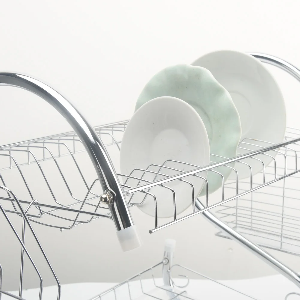 

2 Tiers Dish Drying Rack Home Washing Holder Basket Plated Iron Kitchen Sink Dish Drainer Drying Rack Organizer
