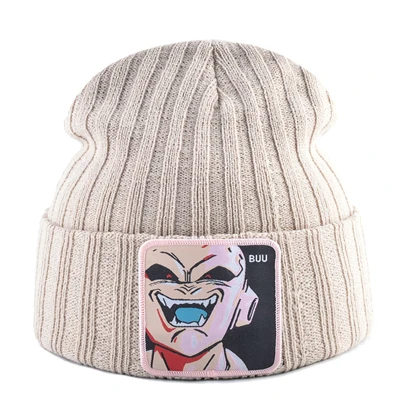 MAJIN BUU зимняя шапка для мужчин дракон вязаная шапочка с помпонами шапка s Женская Skullies Beanies для мужчин вязанная шапка с вышивкой унисекс теплые шапки Gorro - Цвет: Бежевый
