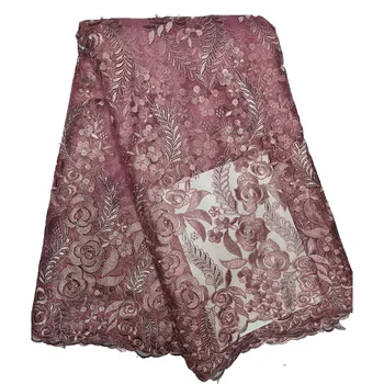 

African Latest mesh Lace Fabric 2020 African French Lace Fabric High Quality Nigerian Embroidery Tulle with Stone for Dress A02
