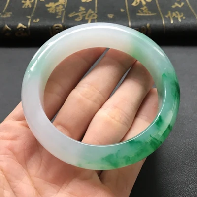 

Natural Burmese jade 54-64mm green two-tone bracelet, elegant princess jewelry, gift for mother and girlfriend