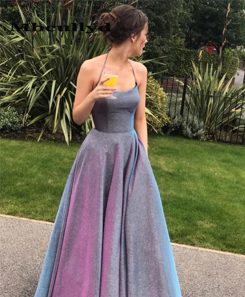 

Mbcullyd Sexy Halter Neck Prom Dresses 2019 A-line Shining Sequined African Plus Size Graduation Evening Dress For Black Girls