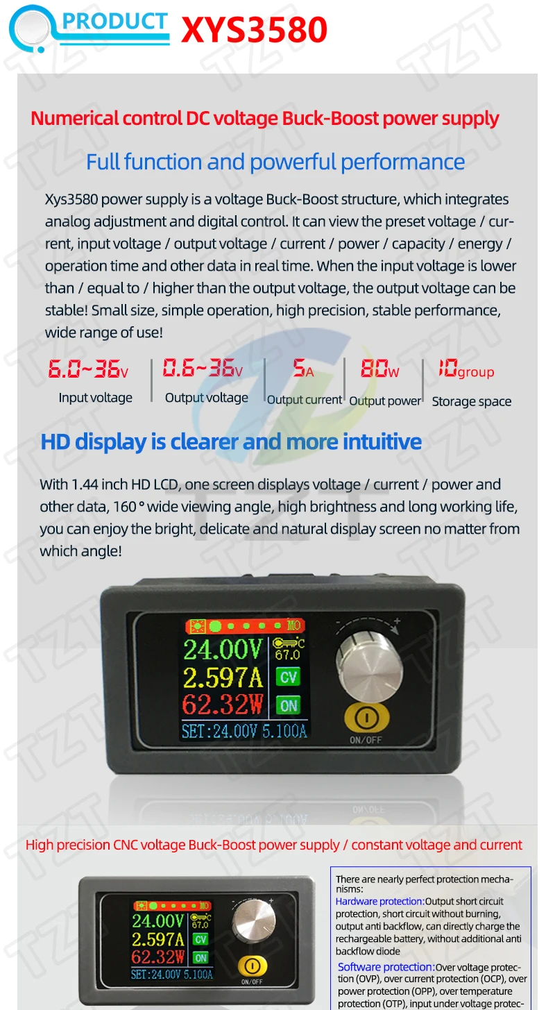 1/2/5 Stück XYS3580 DC-DC Buck-Boost-Wandler CC CV 0,6-36V 5A Leistungsmodul Einstellbares Geregeltes Labor-Netzteil – Detail 1